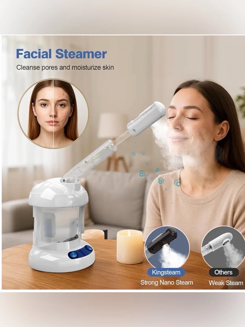 Home Salon Hair Steamer Hood - White Blue Hair Spa Accessory